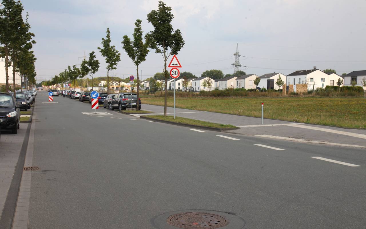 Blick von der Straße auf die Bebauung im Stadtquartier Graf Bismarck