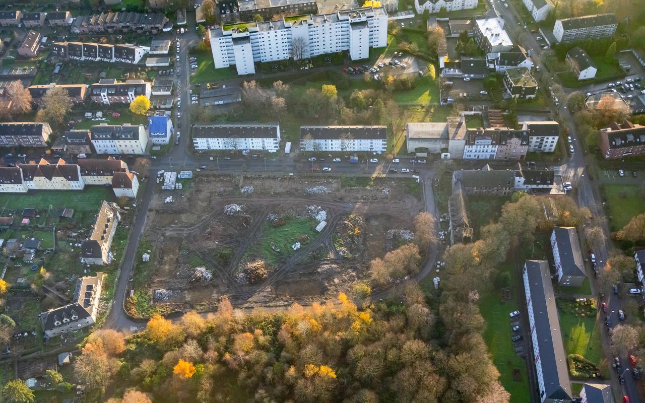Eine Luftbildaufnahme des Gebiets der ehemaligen Schlägel- und Eisensiedlung in Gladbeck-Zweckel