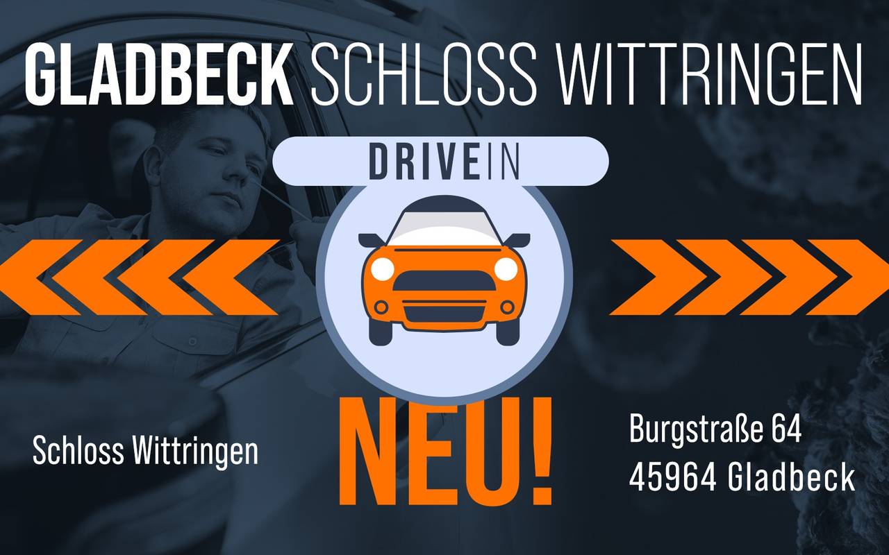 Schild des neuen Drive-In-Testzentrums in Gladbeck