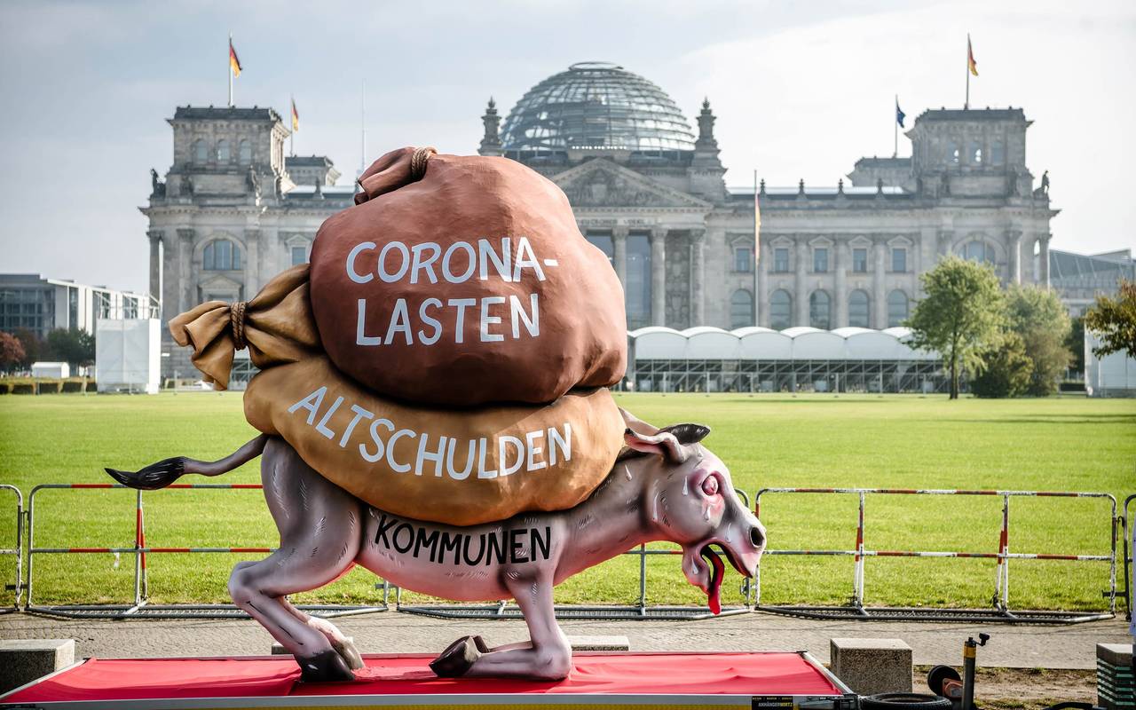 Ein Lastenesel mit zwei schweren Säcken auf dem Rücken
