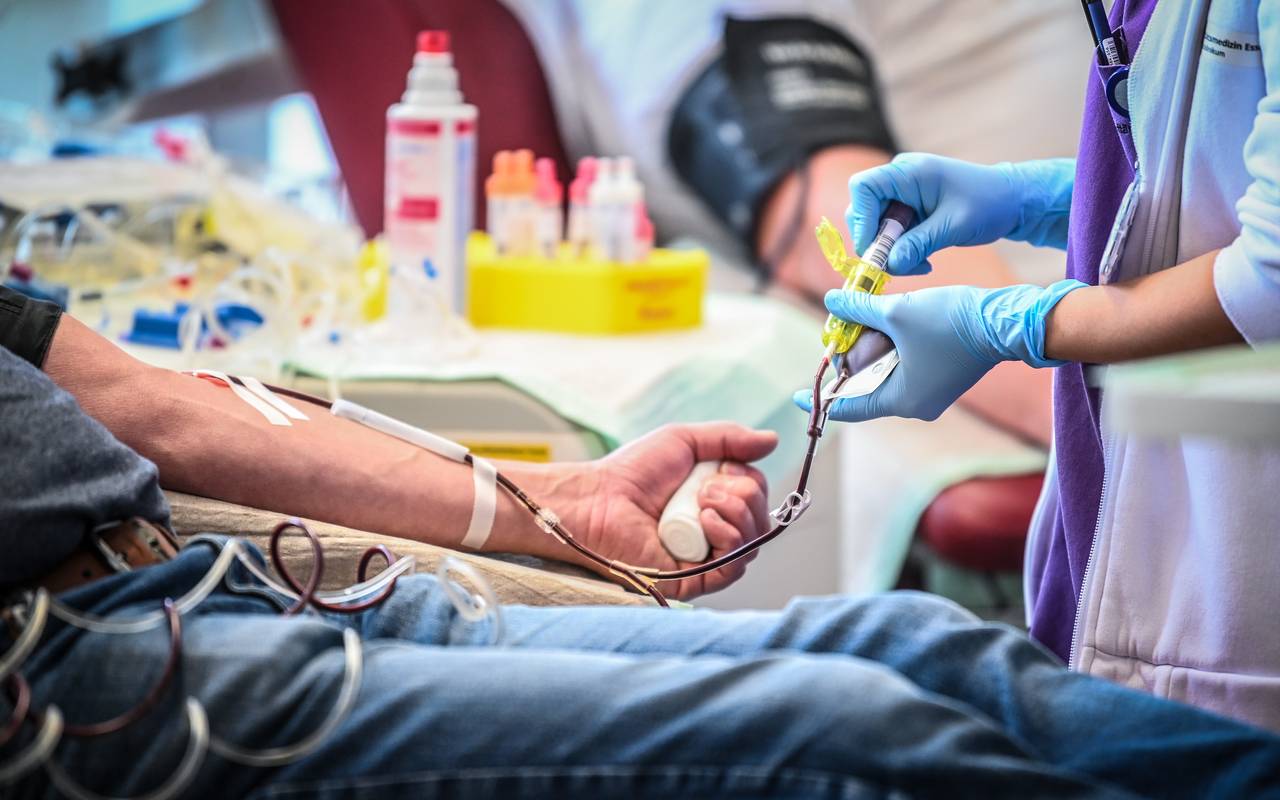 Blutspende - an einem Arm wird Blut abgezapft