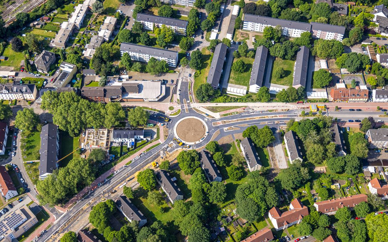 Die Großbaustelle Wiesmannstraße in Gladbeck-Brauck aus der Luft