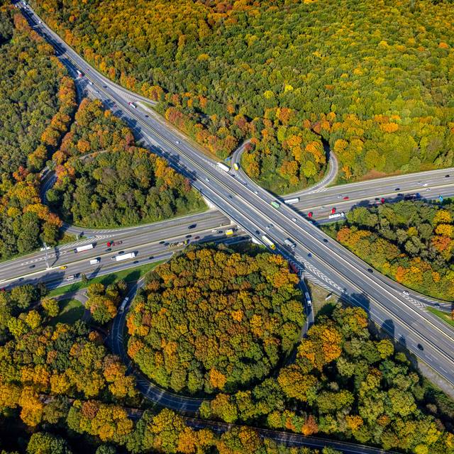 Das Autobahnkreuz Oberhausen mitten im Sterkrader Wald
