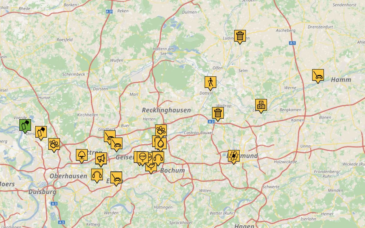 Kartenausschnitt des Mängelmelders der Emschergenossenschaft