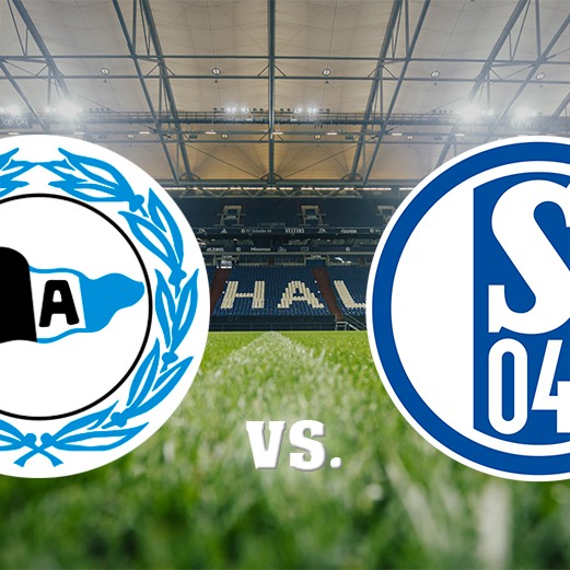 Eine Grafik mit den Vereinslogos von Schalke und Arminia Bielefeld.