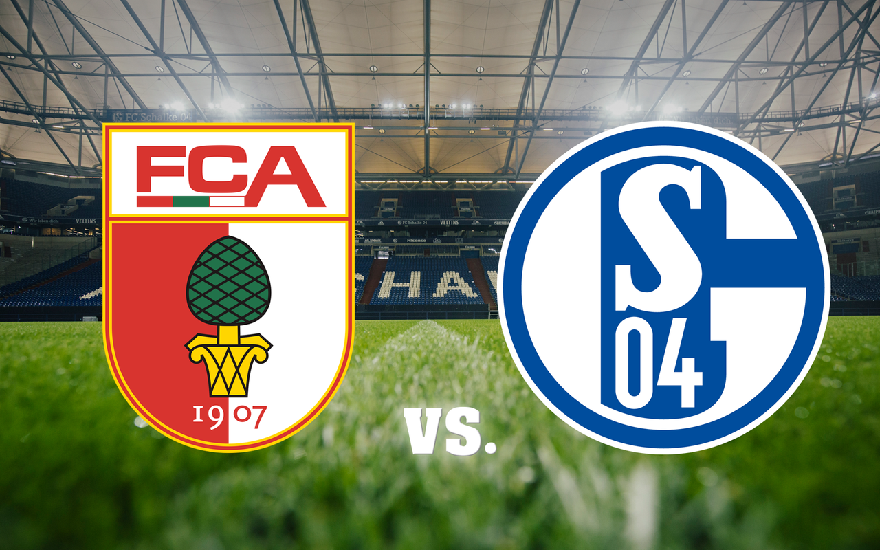 Zu sehen ist eine Grafik mit den Vereinswappen von Augsburg und Schalke
