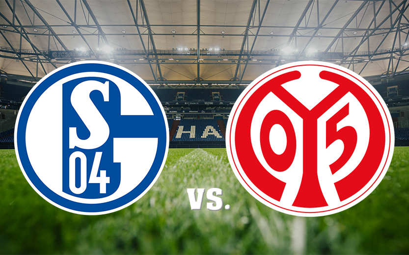 Zu sehen ist eine Grafik mit den Vereinswappen von Schalke und Mainz 05.