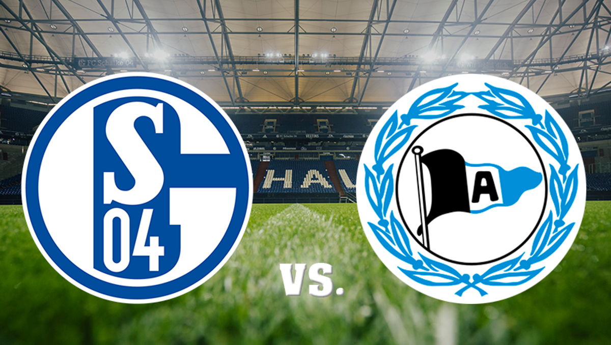 Eine Grafik mit den Vereinslogos von Schalke und Arminia Bielefeld.