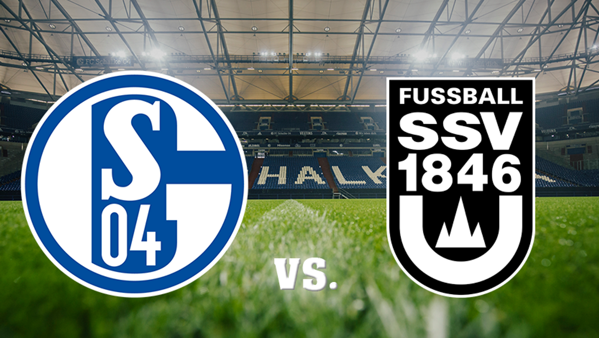 Eine Grafik mit den Vereinslogos von Schalke und dem SSV Ulm.