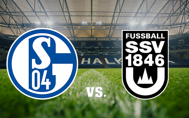 Eine Grafik mit den Vereinslogos von Schalke und dem SSV Ulm.