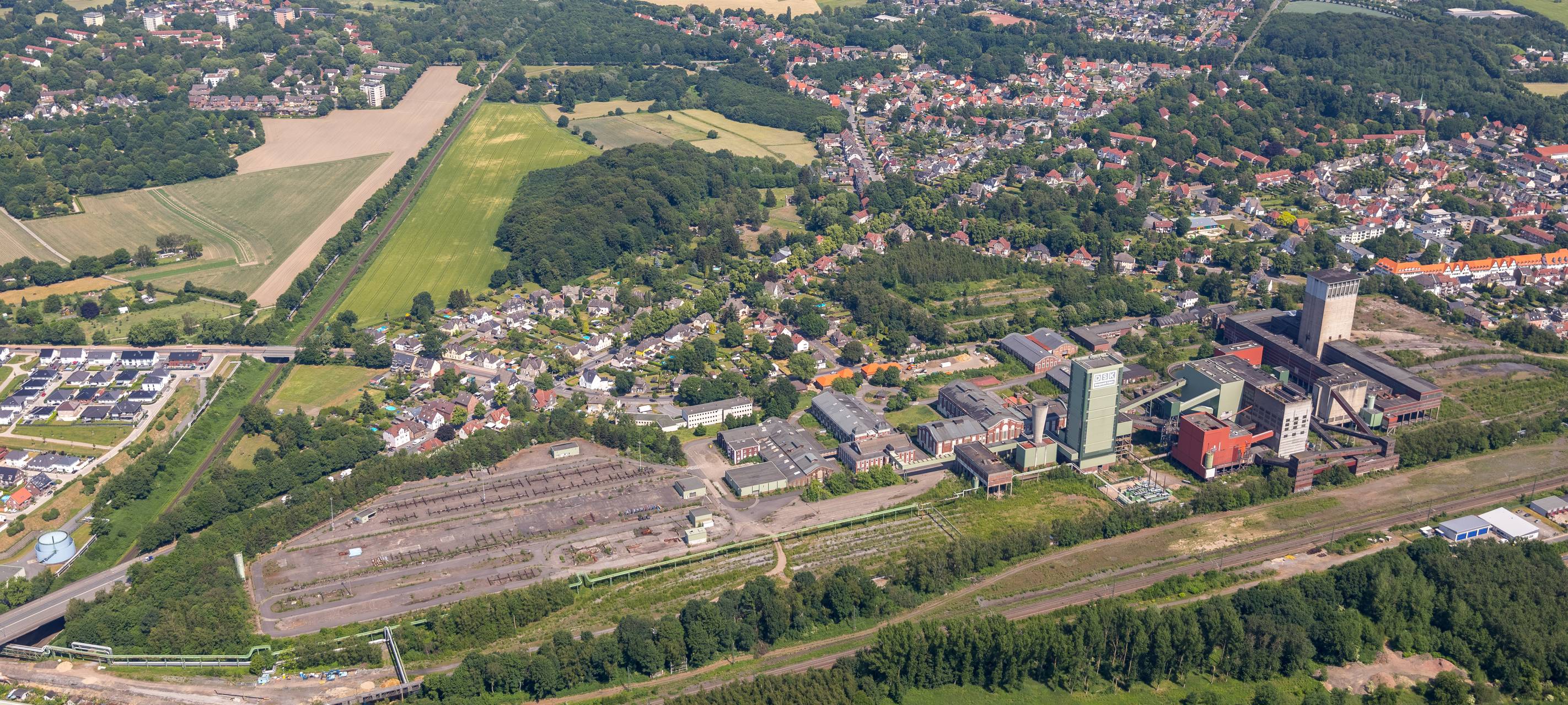 Eine Luftbildaufnahme des Gebiets rund um die Zeche Westerholt