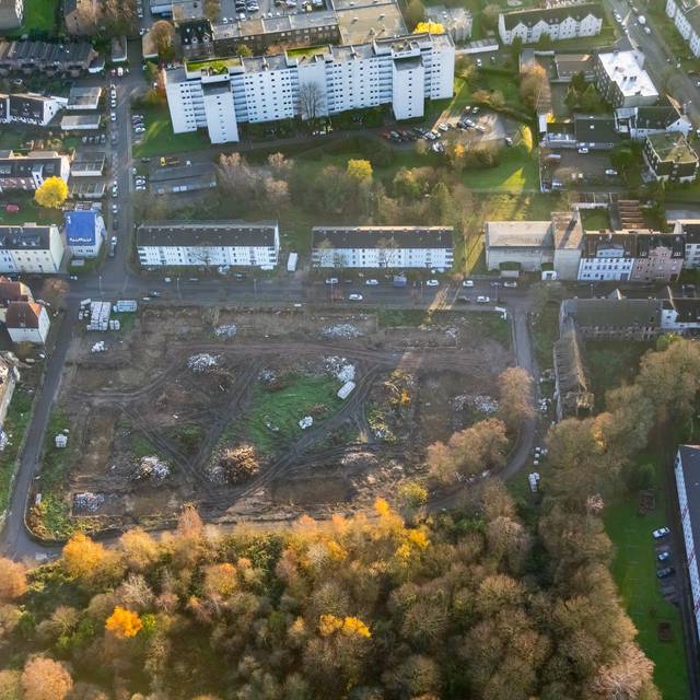 Eine Luftbildaufnahme des Gebiets der ehemaligen Schlägel- und Eisensiedlung in Gladbeck-Zweckel