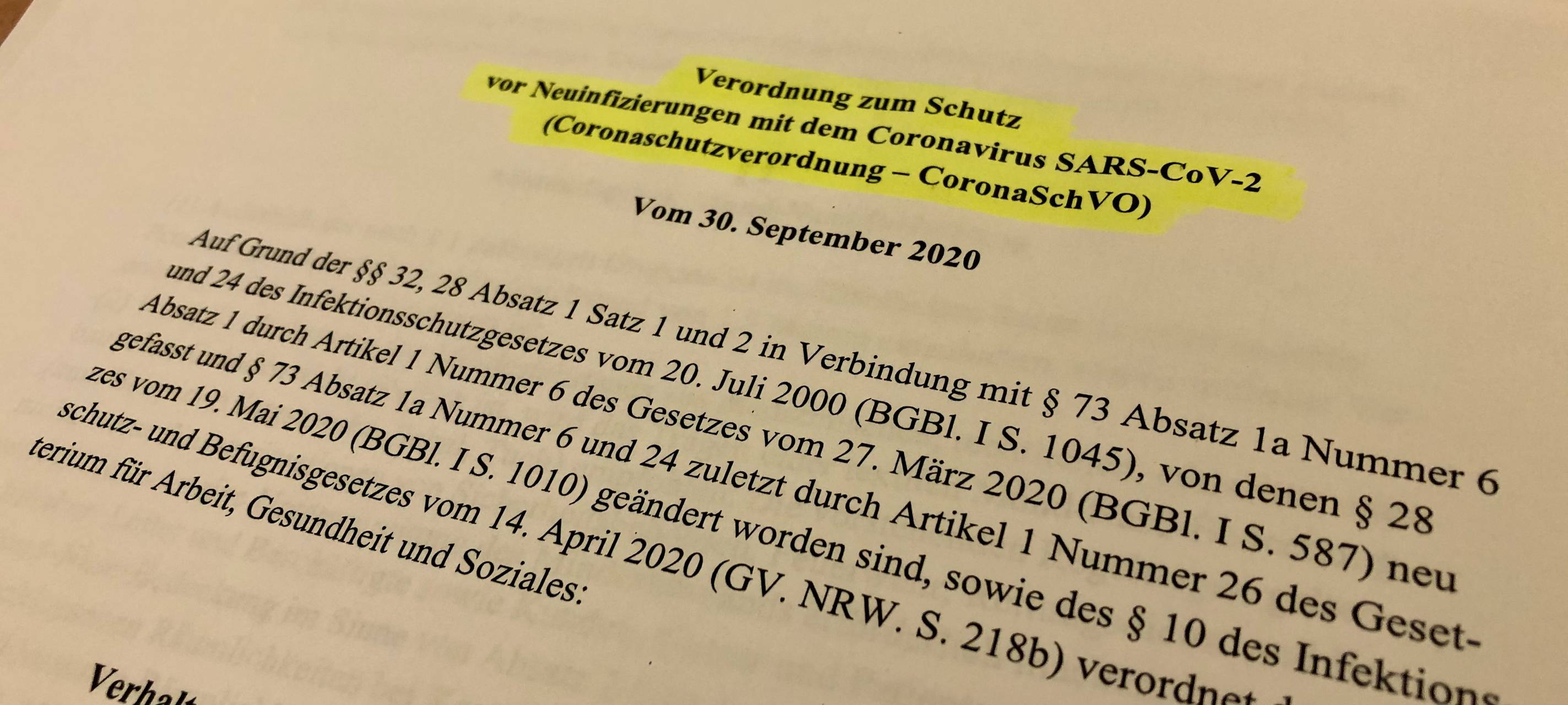 Das Deckblatt der Corona-Schutzverordnung