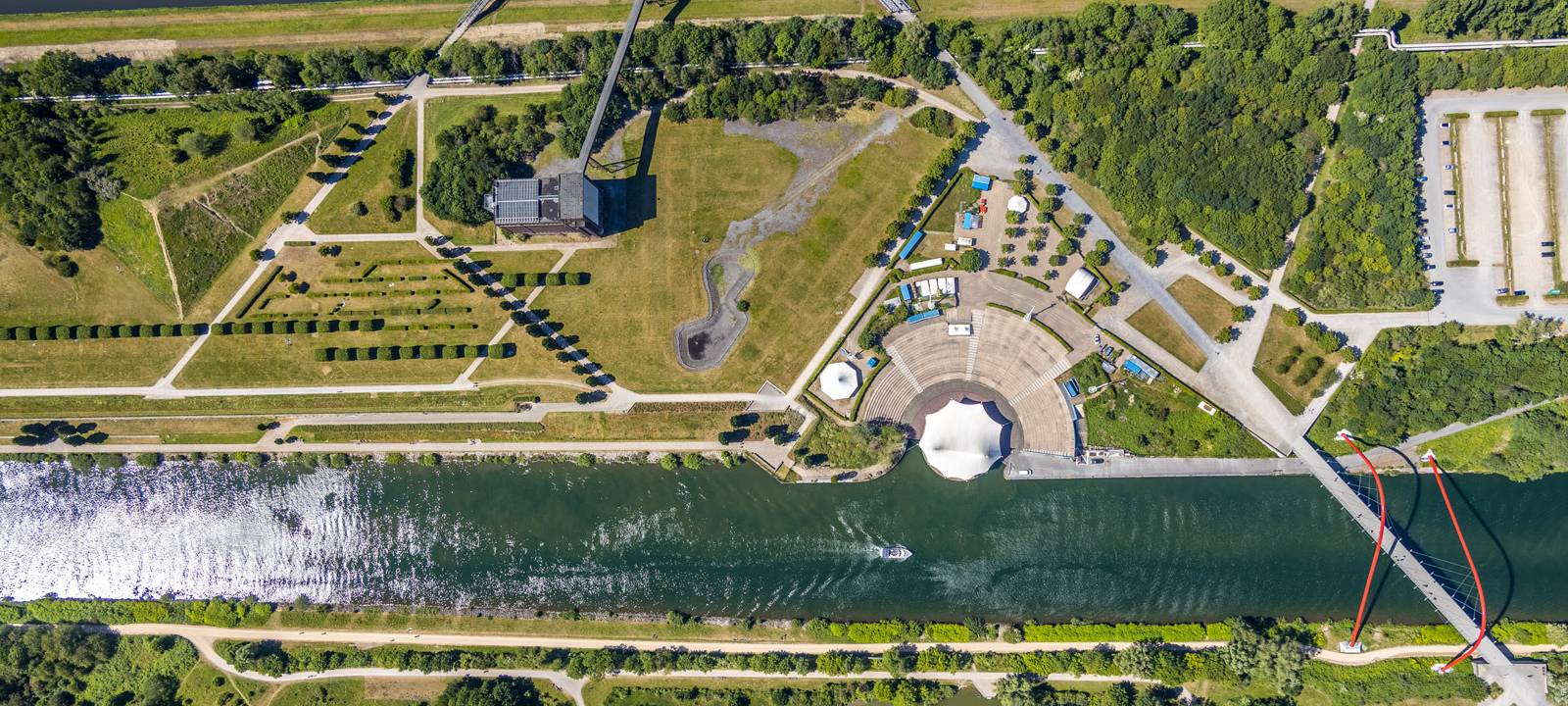 Luftbild, Nordsternpark, Amphitheater, Rhein-Herne-Kanal, Horst, Gelsenkirchen, Ruhrgebiet, Nordrhein-Westfalen, Deutschland
