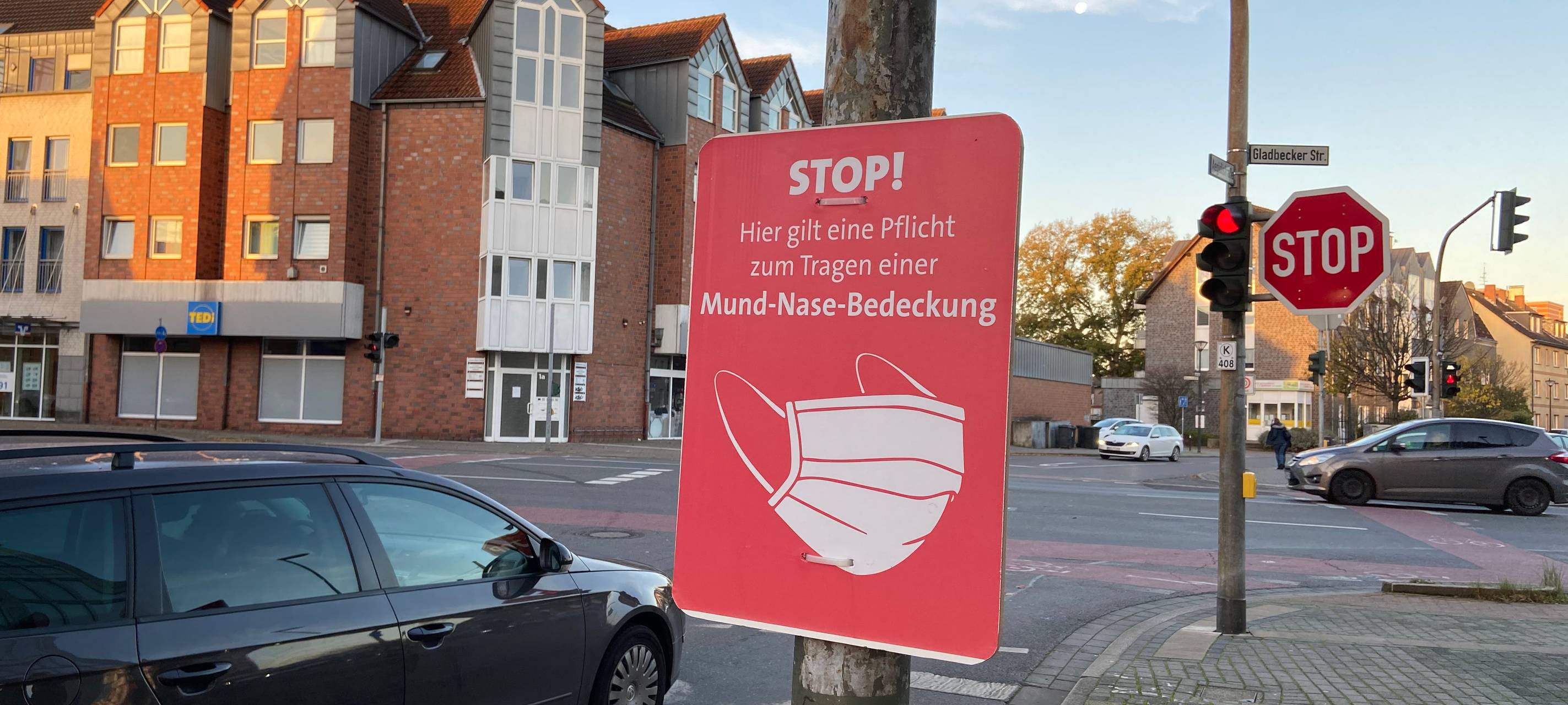 Maskenpflicht Schild Bottrop Eigen Gladbecker Straße Aegidistraße