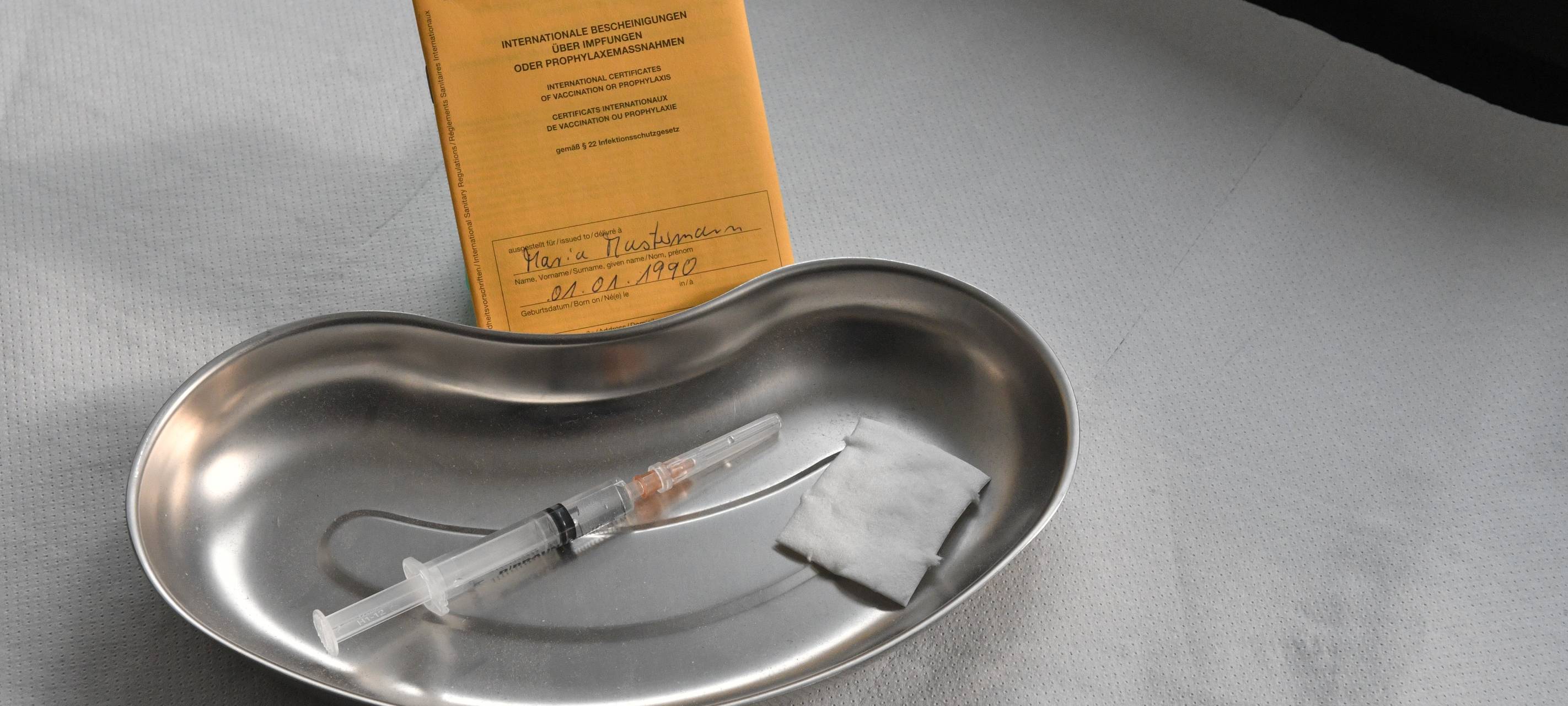 Impfpass und Schalke mit Spritze