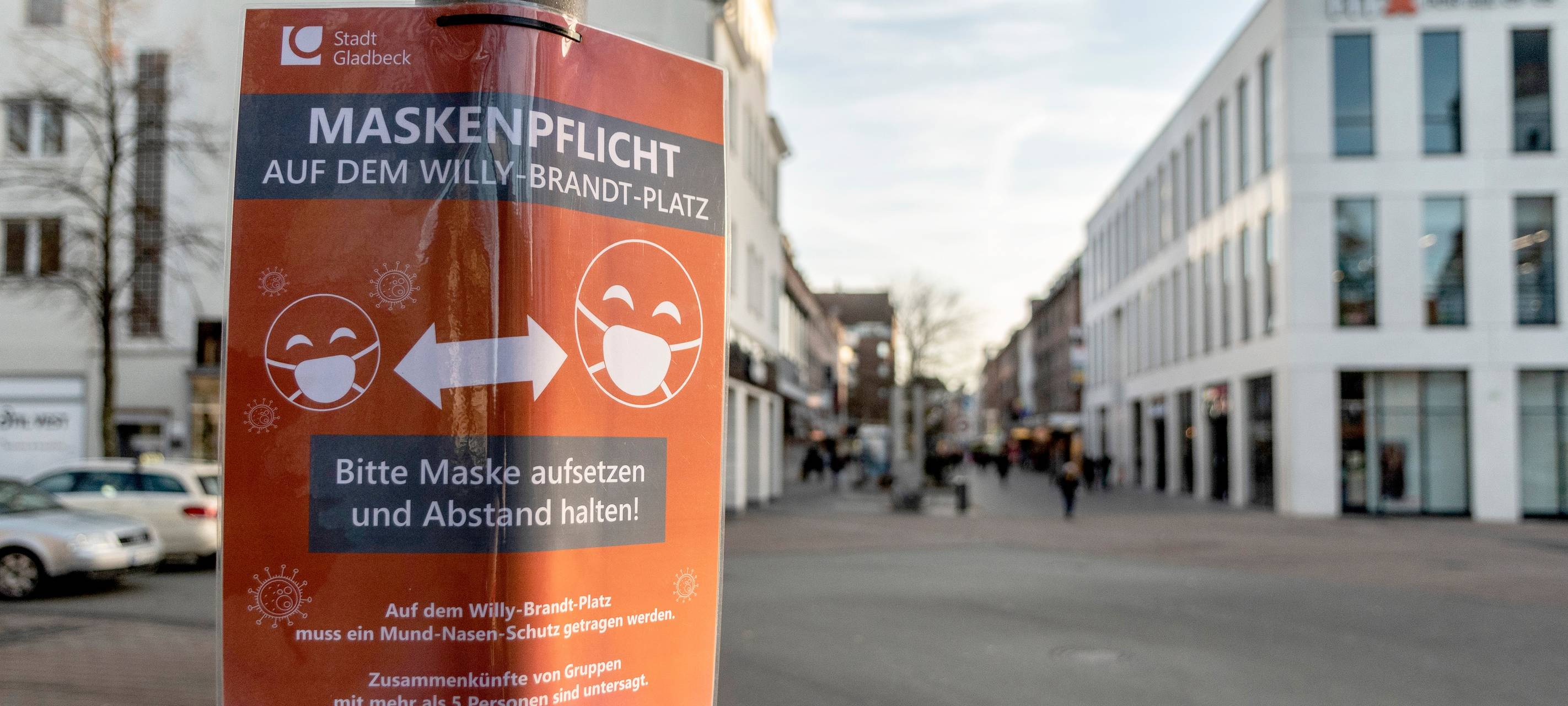 Maskenpflicht-Schild Gladbeck Innenstadt