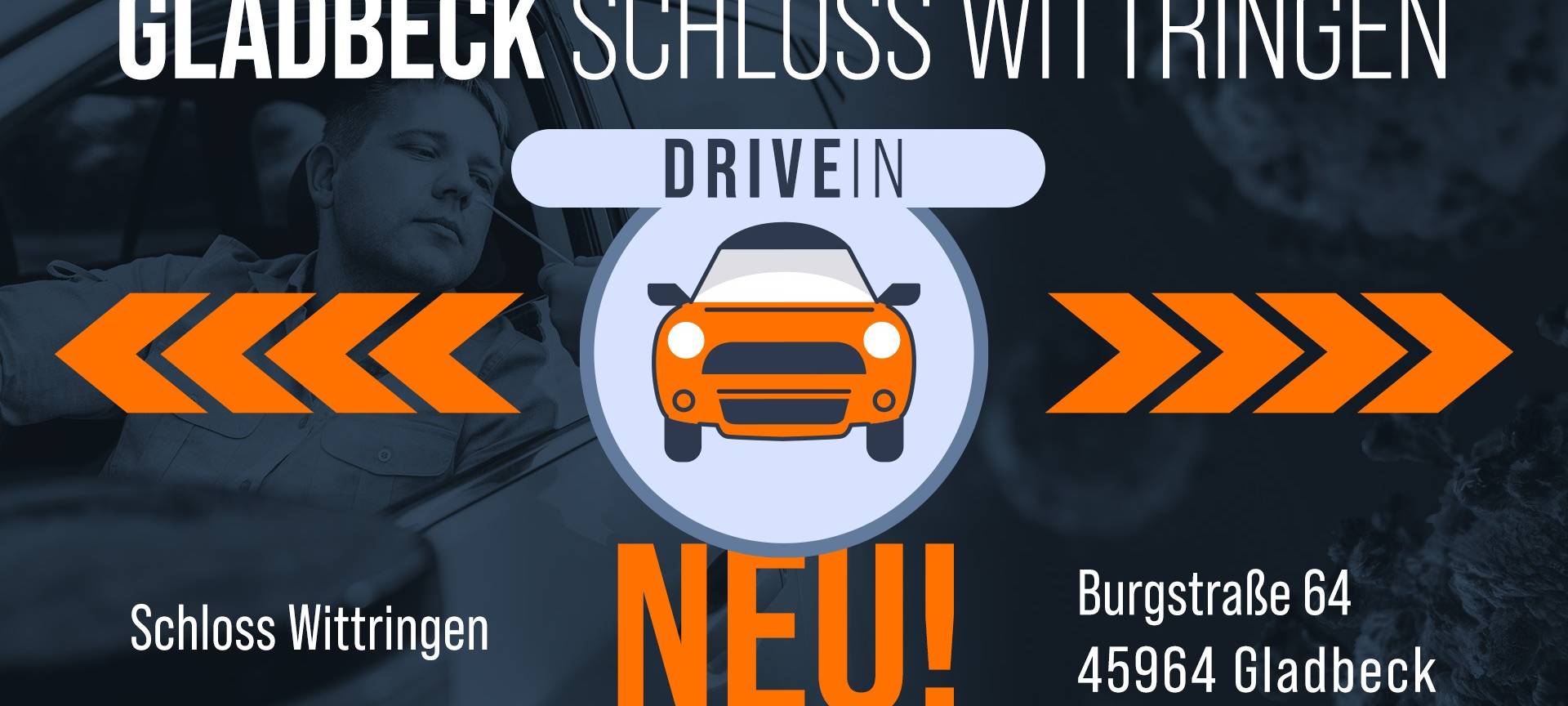 Schild des neuen Drive-In-Testzentrums in Gladbeck