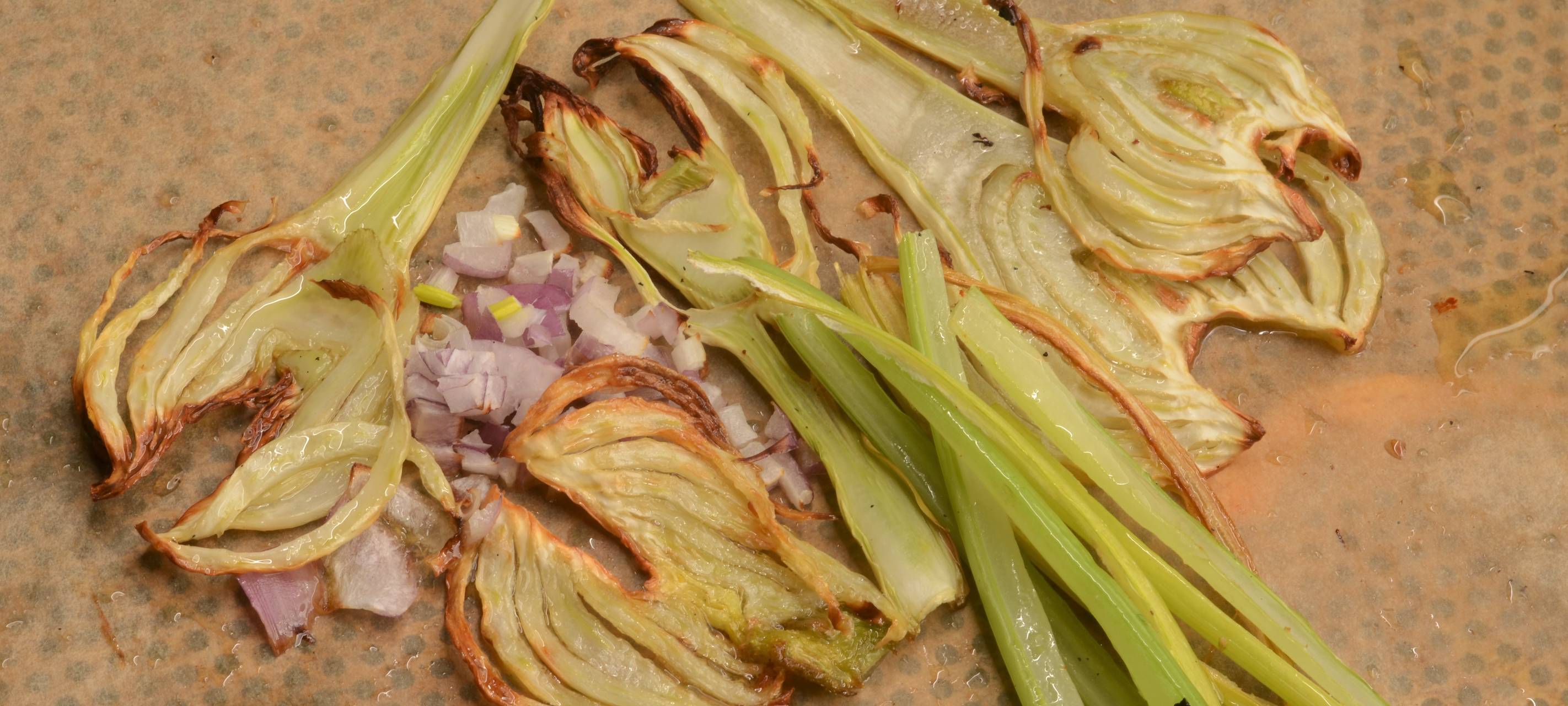 Pasta mit Rotbarbe, Staudensellerie und Fenchel