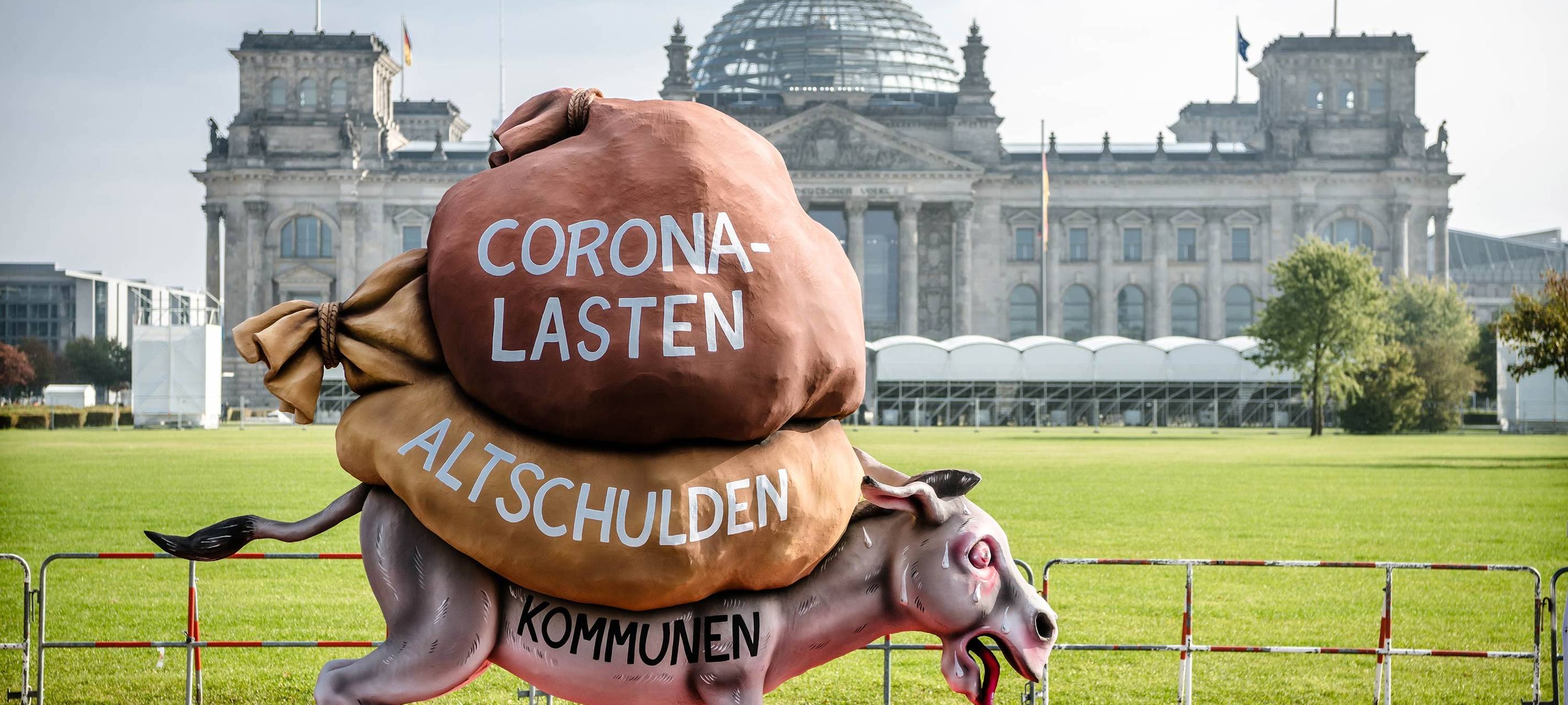 Ein Lastenesel mit zwei schweren Säcken auf dem Rücken