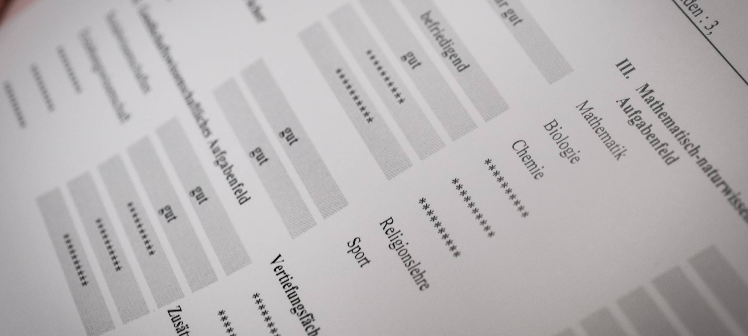 Zeugnis mit Noten