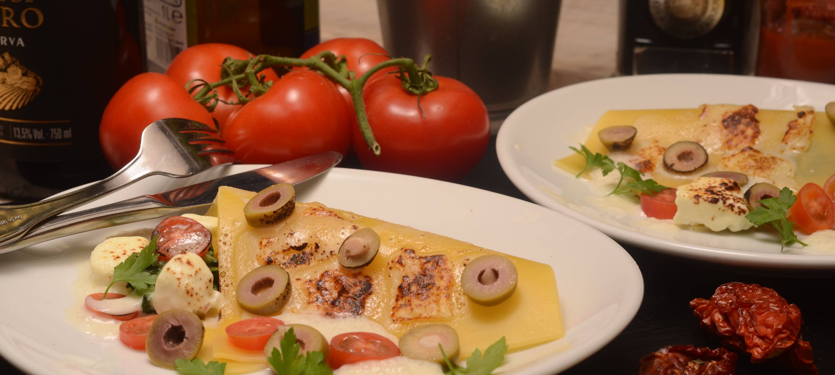 Offene Ravioli mit Feta-Käse und Spinat
