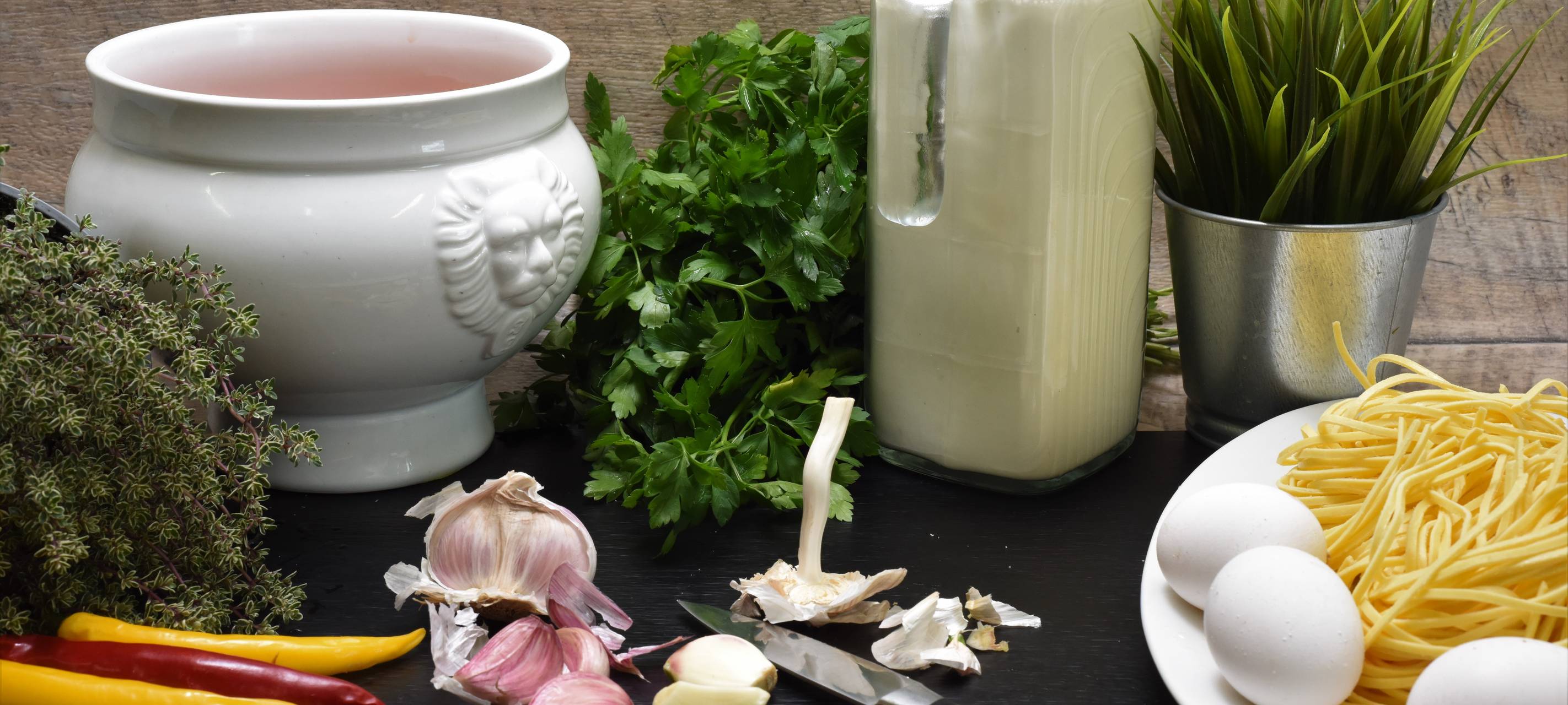 Spaghetti Carbonara mit gebratener Schweineschulter