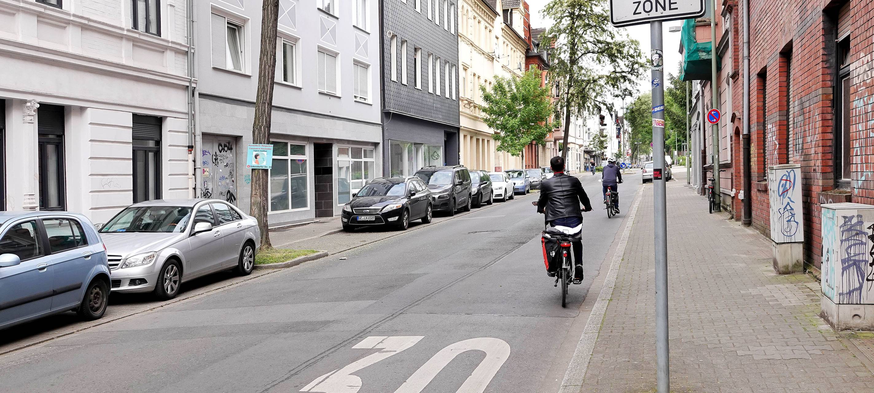 Fahrradzone auf der Bergmannstraße in Gelsenkirchen