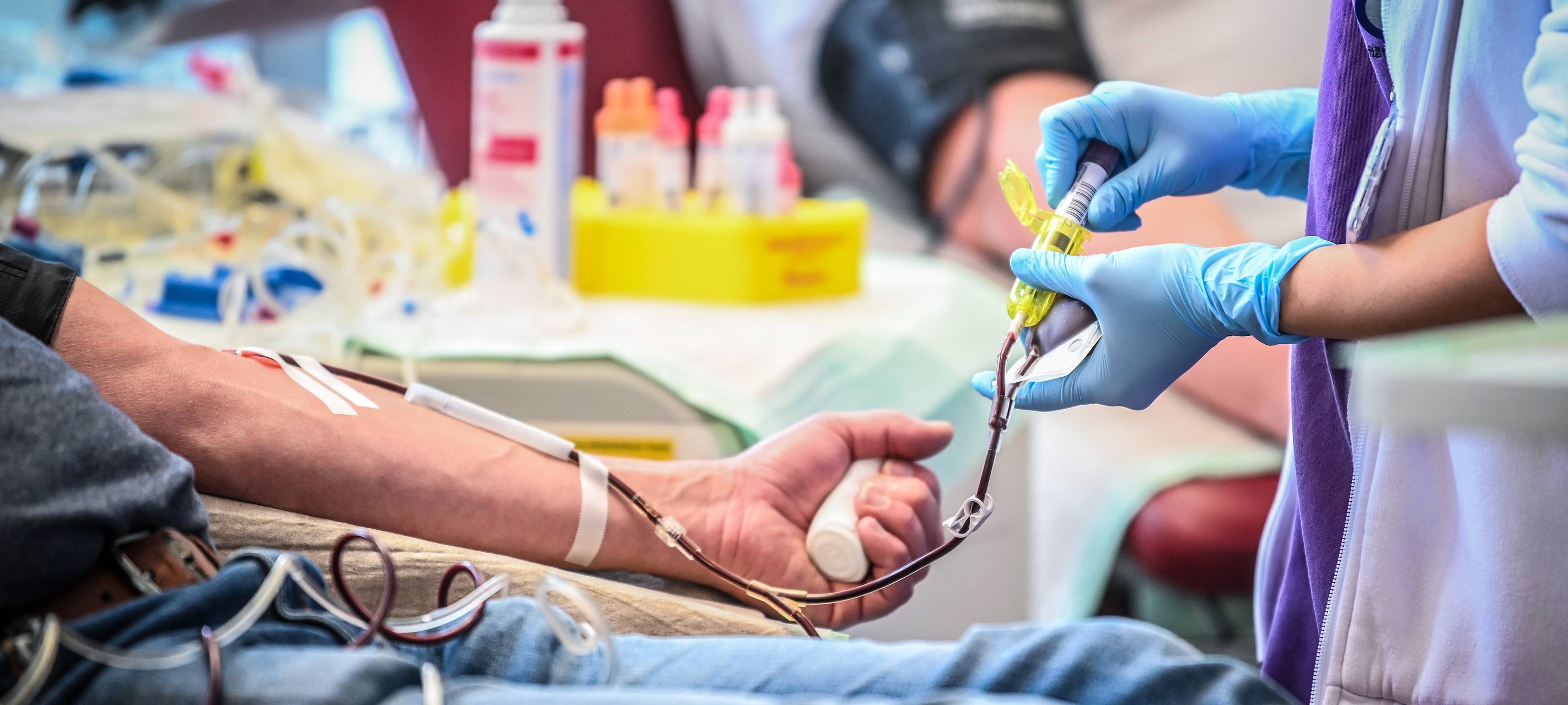 Blutspende - an einem Arm wird Blut abgezapft