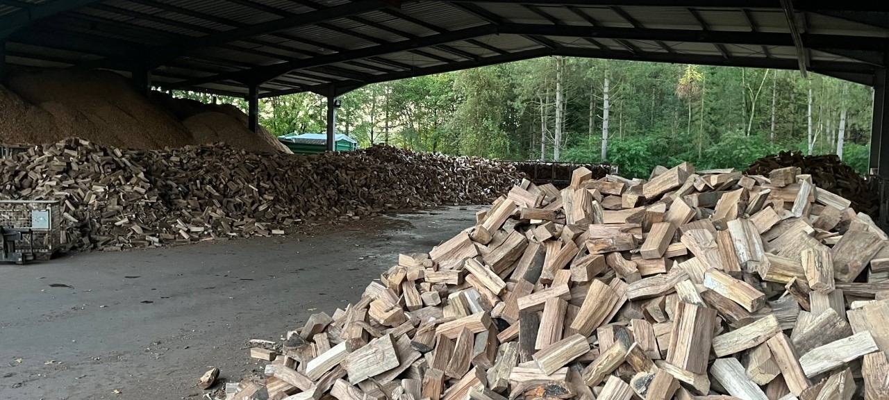 Lager mit Holzstapeln