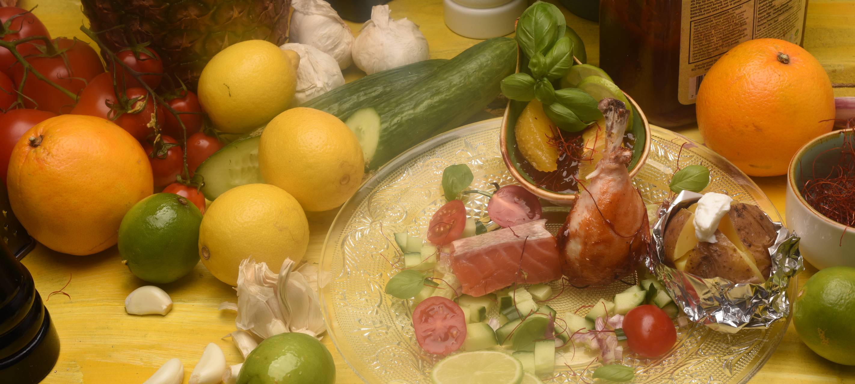 Surf & Turf - Lachs und Hähnchen mit Limonen-Orangen-Chutney