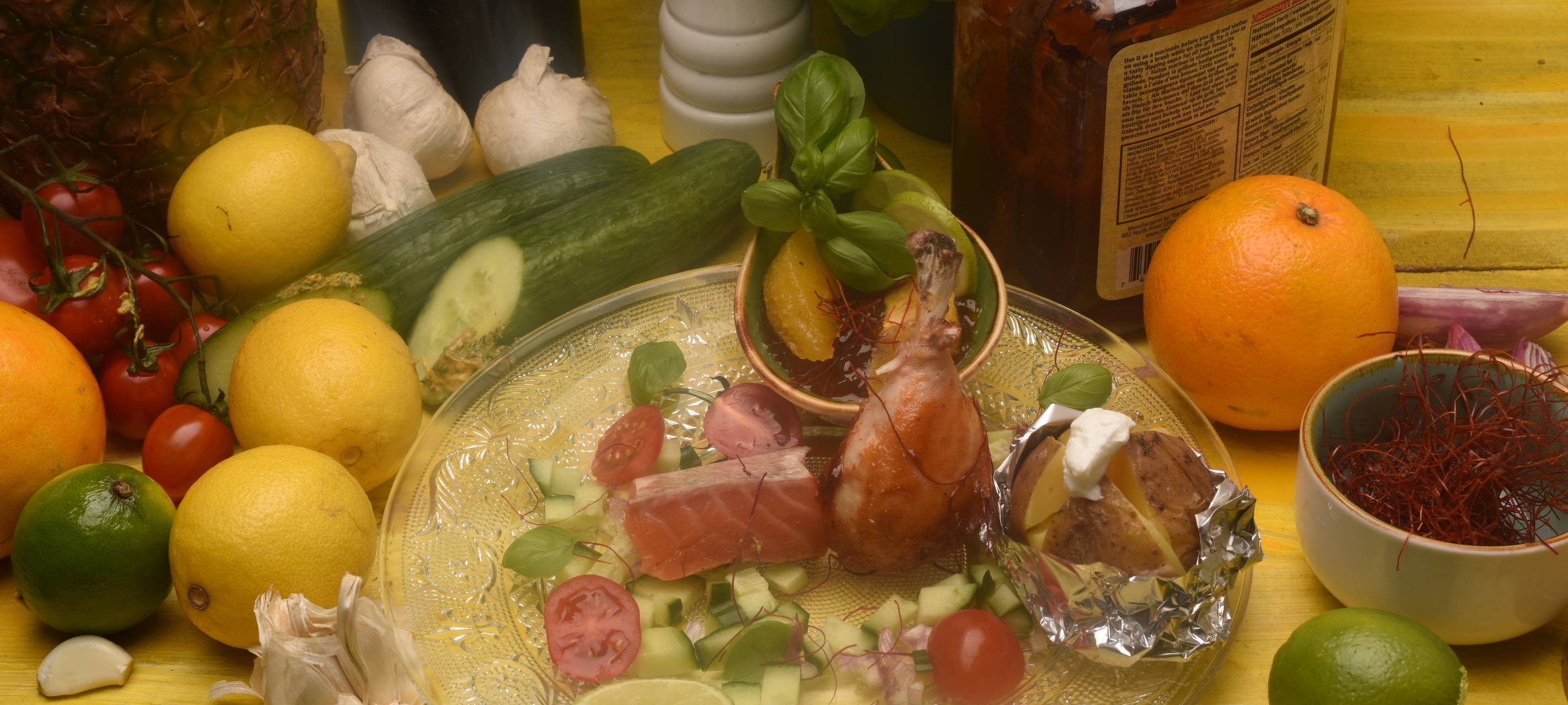 Surf & Turf - Lachs und Hähnchen mit Limonen-Orangen-Chutney