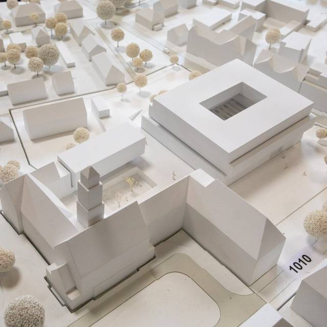 Modell des geplanten Rathausanbaus in Bottrop