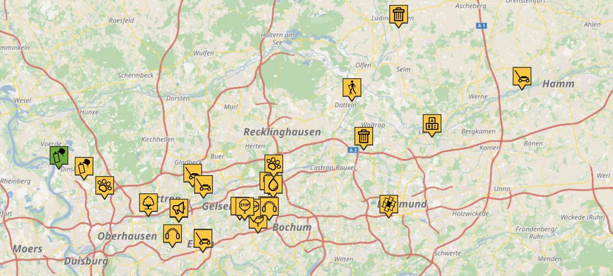 Kartenausschnitt des Mängelmelders der Emschergenossenschaft