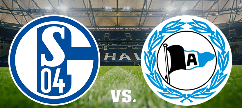 Eine Grafik mit den Vereinslogos von Schalke und Arminia Bielefeld.