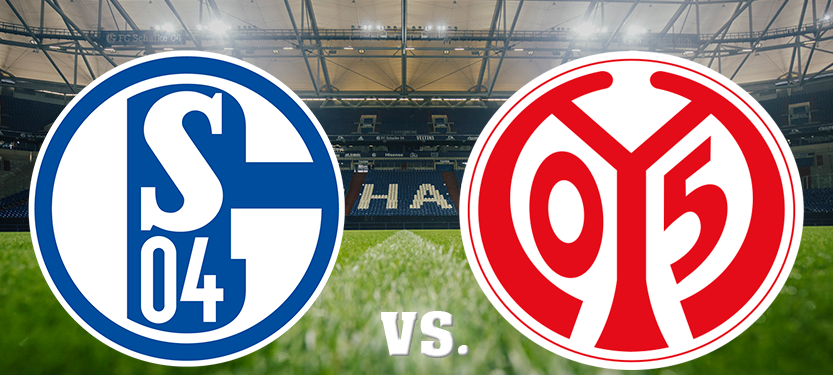Zu sehen ist eine Grafik mit den Vereinswappen von Schalke und Mainz 05.