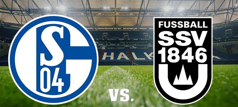 Eine Grafik mit den Vereinslogos von Schalke und dem SSV Ulm.