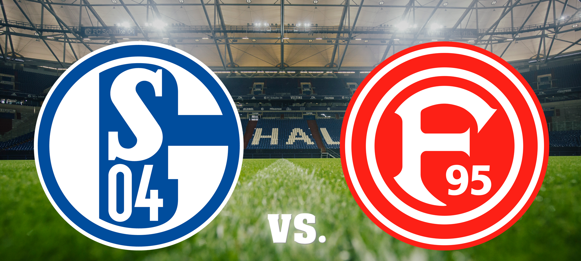 Zu sehen ist eine Grafik mit den Vereinswappen von Schalke und Fortuna Düsseldorf.