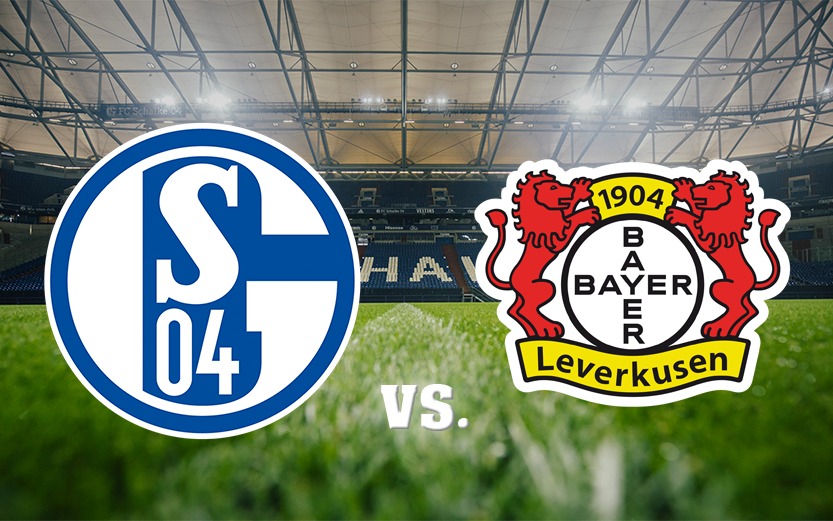 Die beiden Vereinslogos von Schalke und Bayer Leverkusen.