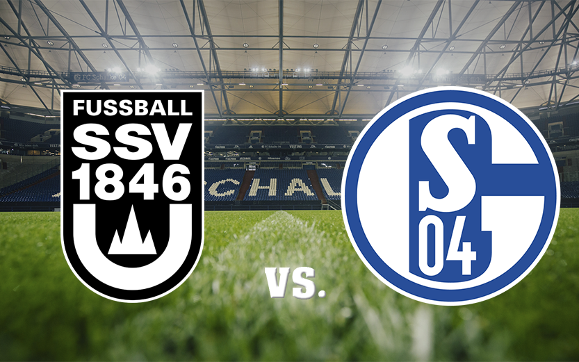 Eine Grafik mit den Vereinslogos von Schalke und dem SSV Ulm.